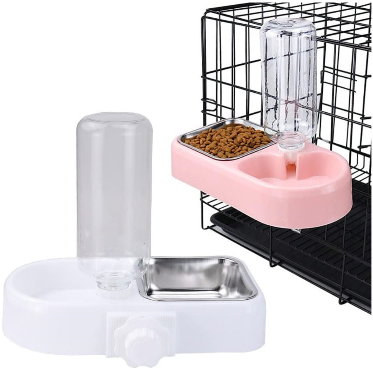 Pet Haven™ 2-in-1 Cage & Kennel Hanging Stainless Steel Bowl Set
