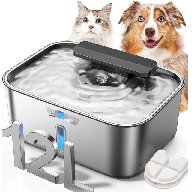12L Ultra-großer Haustier-Trinkbrunnen aus Edelstahl | Automatischer Filterspender für große Hunde